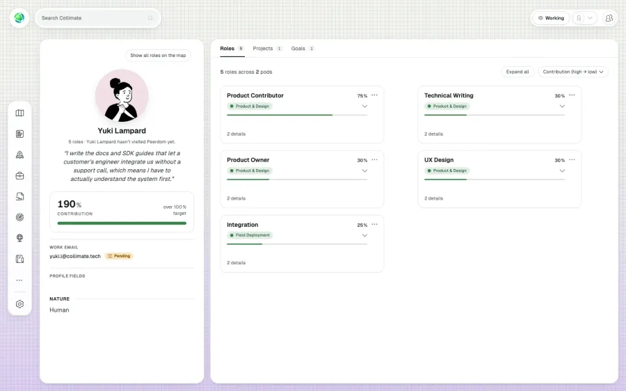 Screenshot of how the Contribution App shows if a someone works too much, rightly or not enough (sum of contributions).