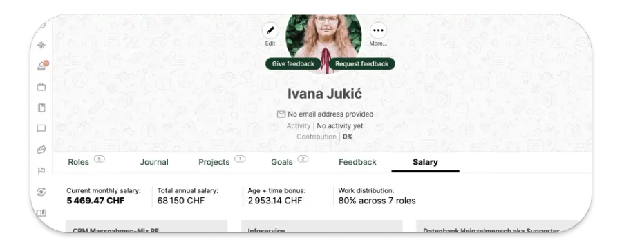 Screenshot of the Salary App and how it displays transparently all information about the salary on a person's profile.