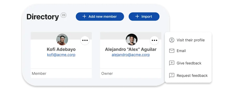 Screenshot of the Directoy App with a grid of employee profile cards.