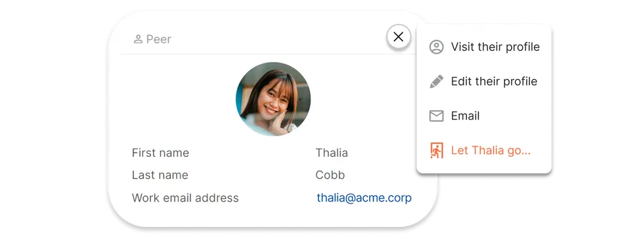 Screenshot of the Directoy App showing the options to edit, message or let an employee go.