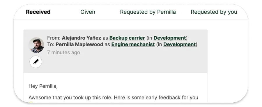 Screenshot of a profile with all the feedback that profile has received. Together with the navigation that allows to see all the feedback that that person has sent.
