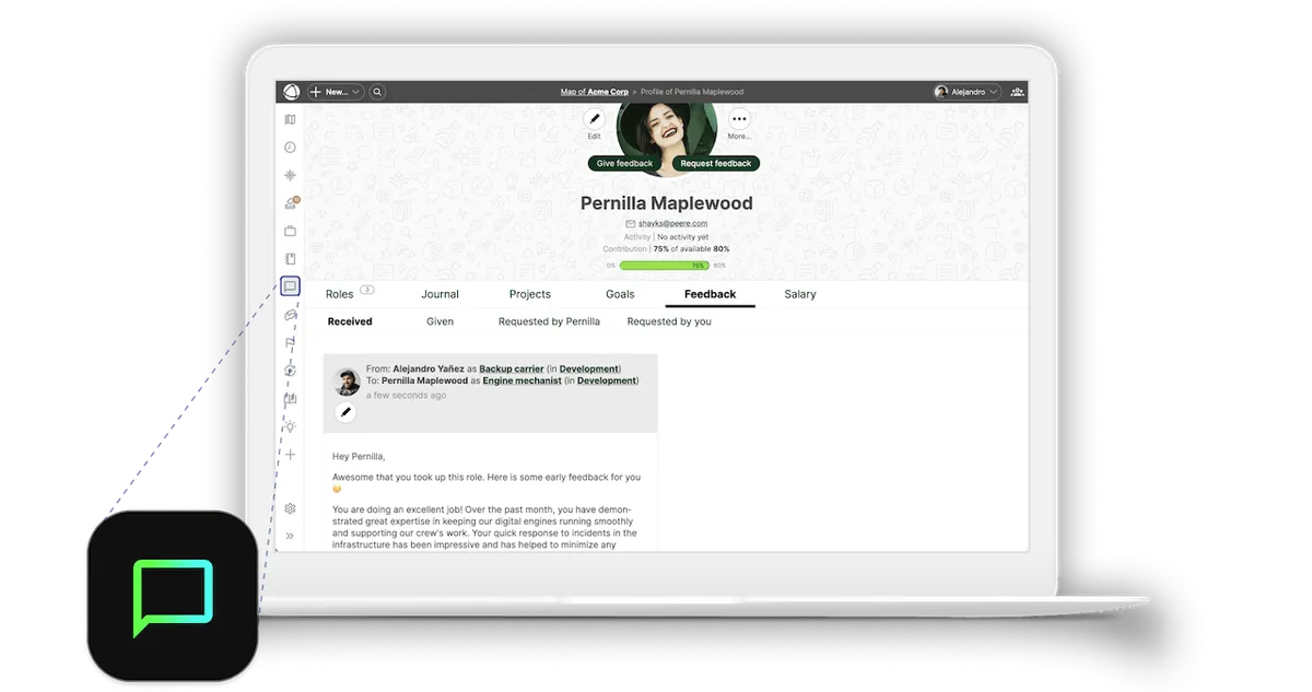 Screenshot of the Feedback App in action