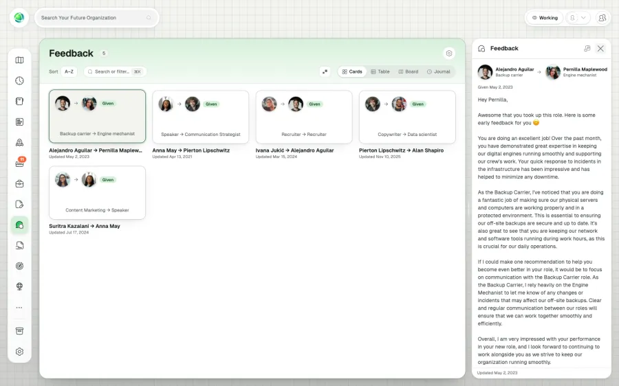 Screenshot of a profile with the 2 buttons to give and receive feedback.