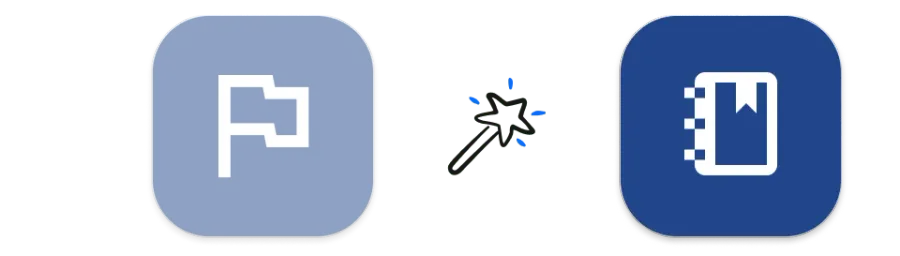 Illustration of the Goals and Drafts App icons making magic