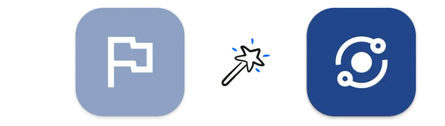 Illustration of the Goals and Network App icons making magic