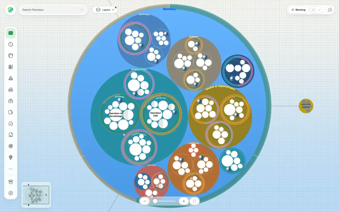 A Peerdom map with one team open and names visible.