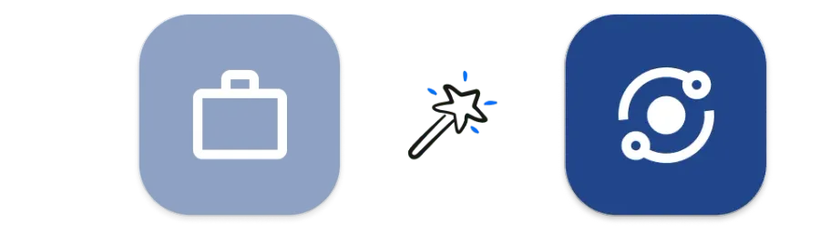 Illustration der Projekte- und Netzwerk-App-Symbole in Aktion