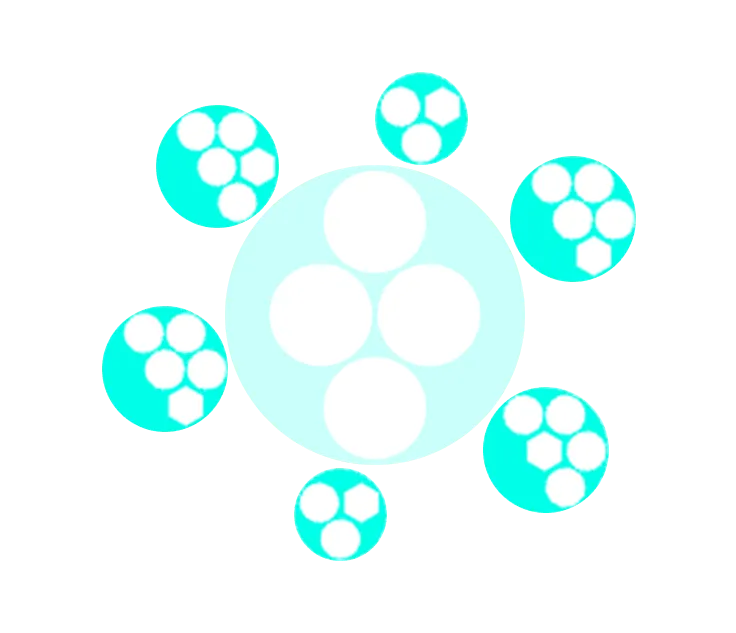 Illustration of two organizations merged into one larger