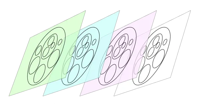 3d Illustration of the different work layers of a Peerdom Map