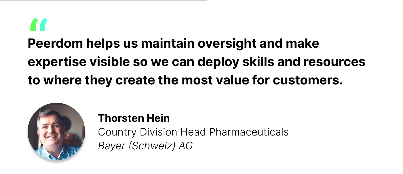 Quote Thorsten Hein: "As we deploy skills and resources to where they create the most value for customers, Peerdom helps us maintain oversight and make expertise visible."