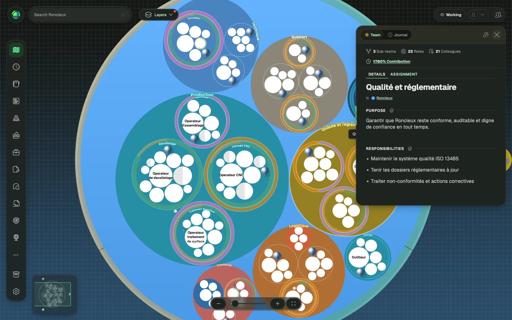 The Inspector panel displays all role properties when you select a role on the map.